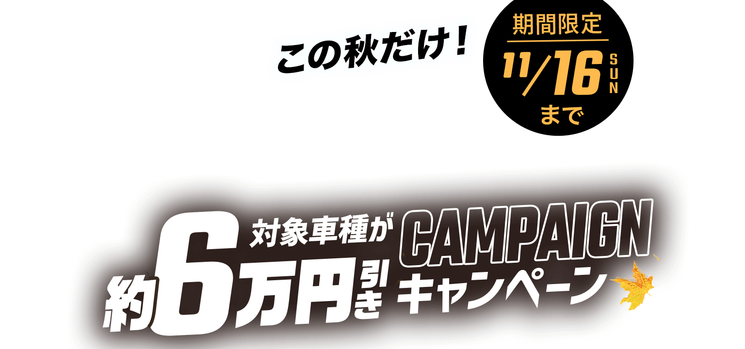 この秋だけ!対象車種が約6万円引きキャンペーン｜期間限定 11月16日(日)まで