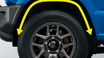 タイヤ交換などの整備がしやすい台形ホイールアーチ