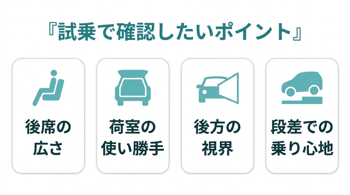 室内・荷室・後方視界・乗り心地で確認したいこと