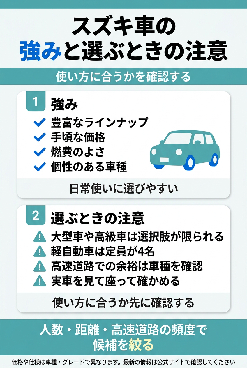 スズキ車の強みと弱み、選ぶときの注意点